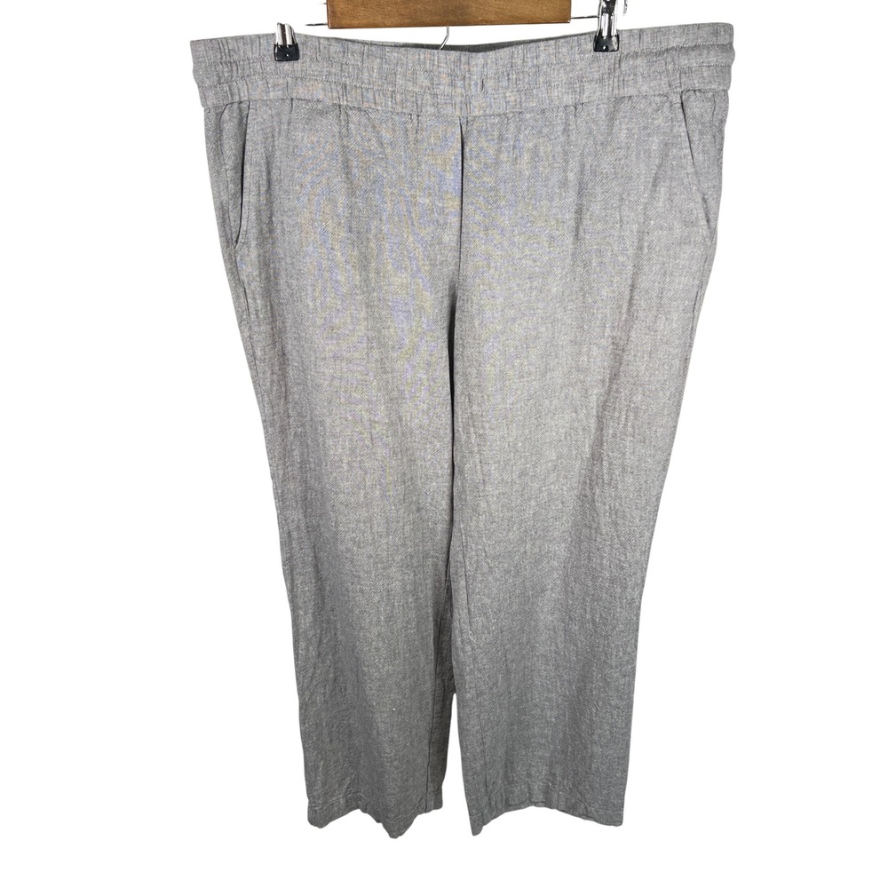 Ann Taylor Grey Linen Blend Herringbone Pull On Wide Leg Ankle Pants XL Womens